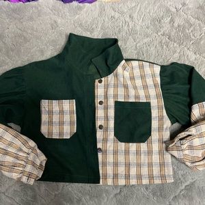 Tartan Panel Corduroy Crop Shacket